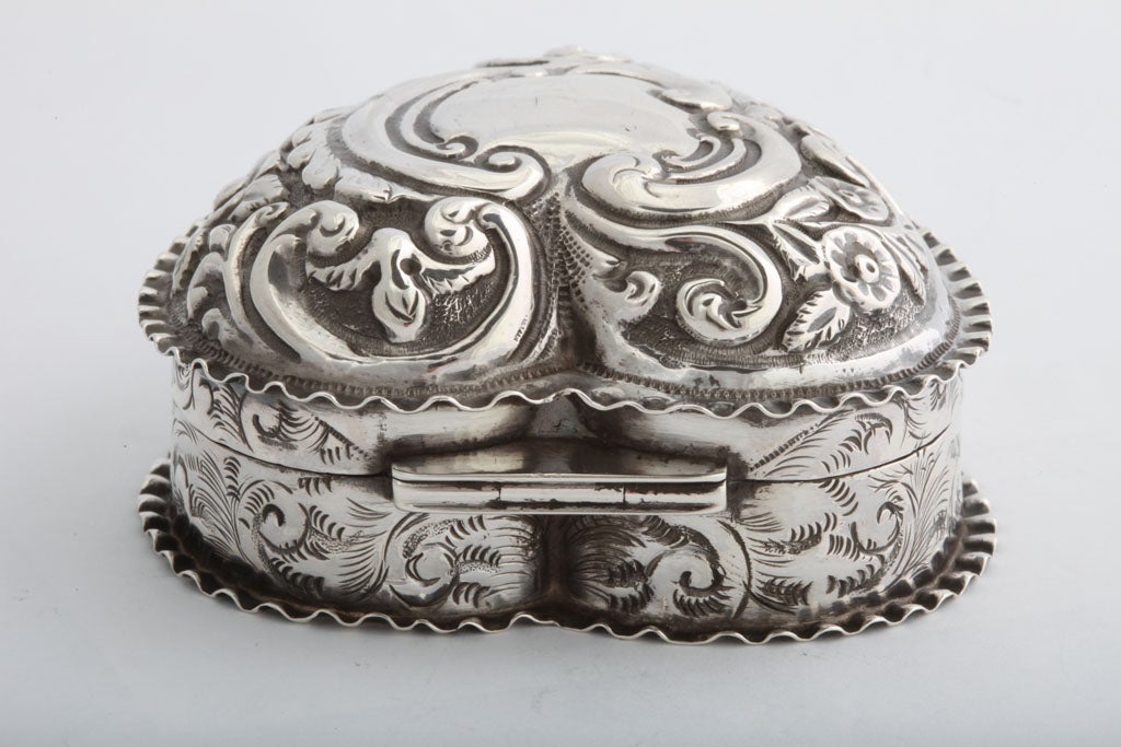 19th Century Sterling Silver Heart Shaped Trinkets Box
