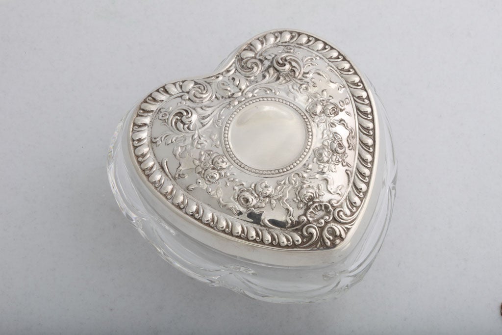 Sterling Silver and Crystal Heart Shaped "Trinkets" Box at 1stDibs