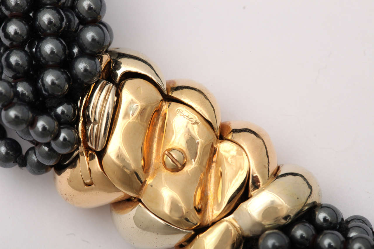 Contemporary Poiray Multistrand Hematite Gold Necklace For Sale