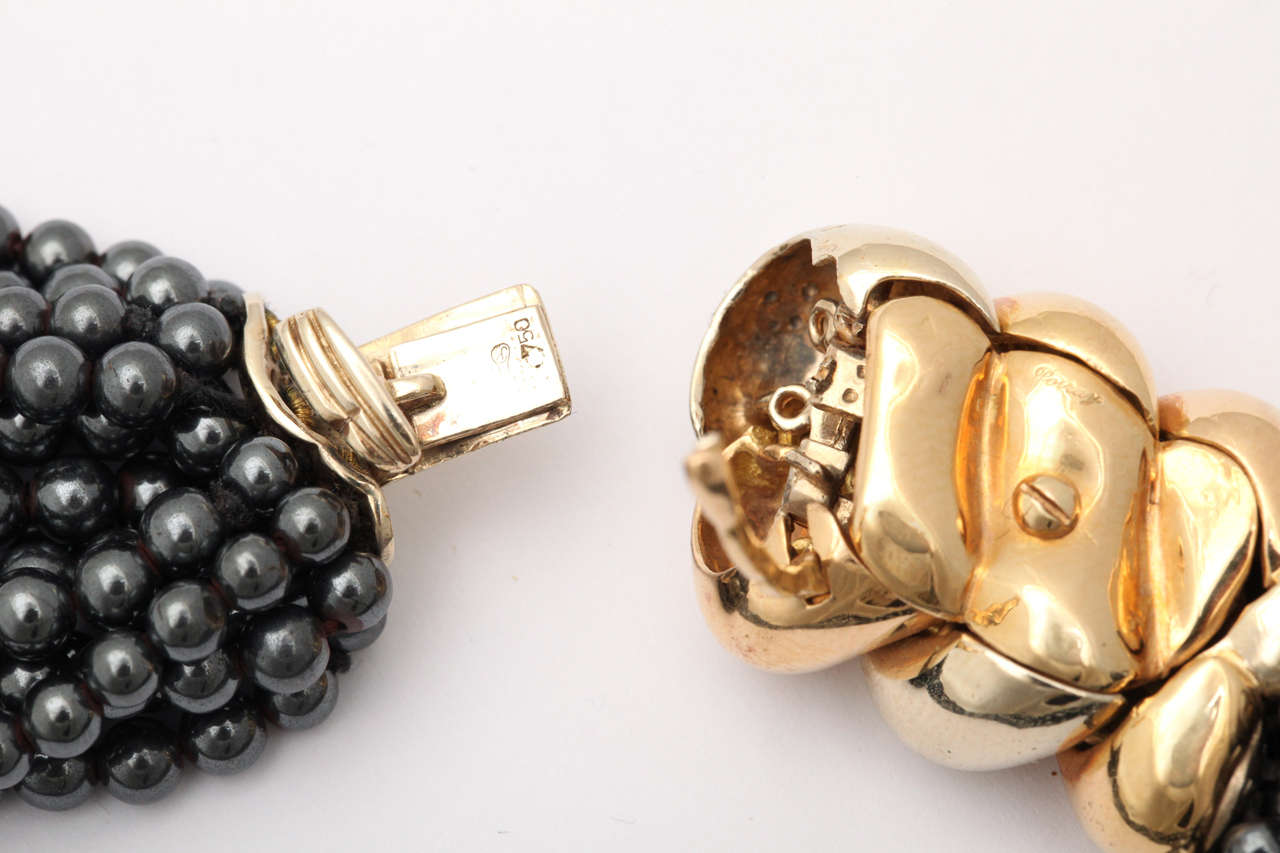 Women's Poiray Multistrand Hematite Gold Necklace For Sale