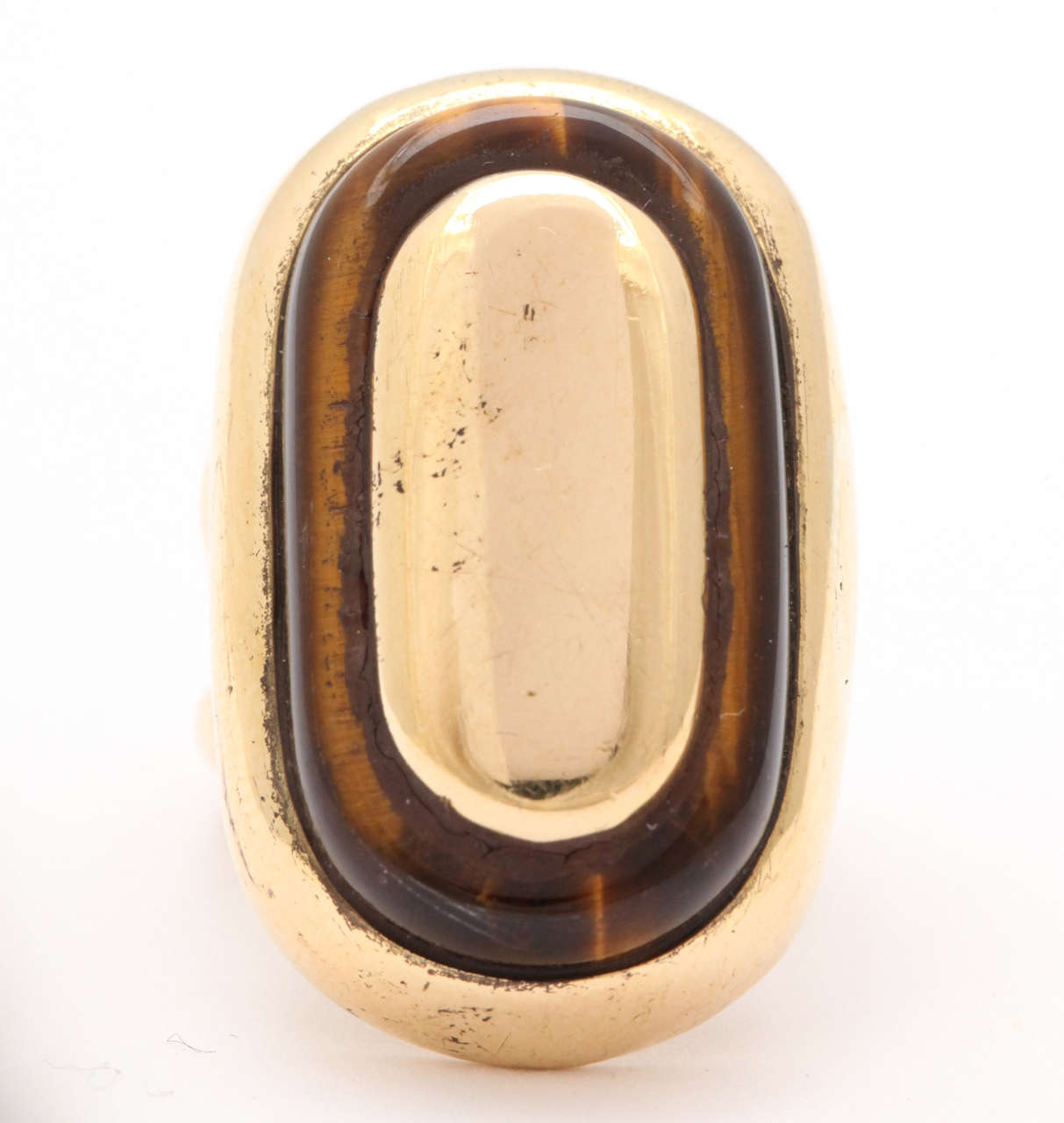 Modernist Mid Century Tiger's Eye Gold Ring For Sale