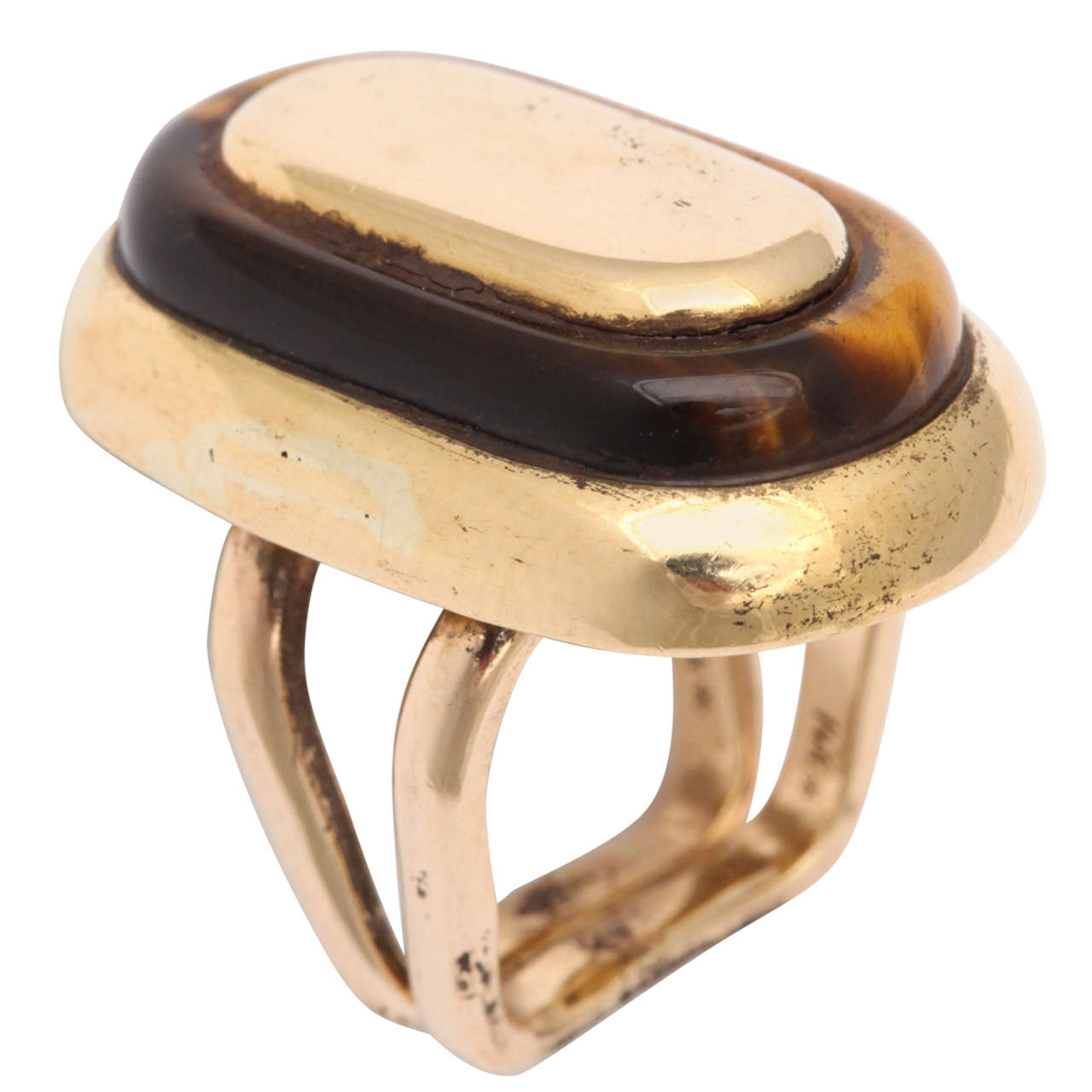 Mid Century Tiger's Eye Gold Ring For Sale