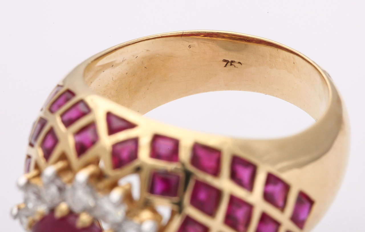 Modern Cabochon Ruby Diamond Gold Ring