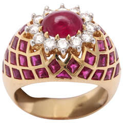 Cabochon Ruby Diamond Gold Ring