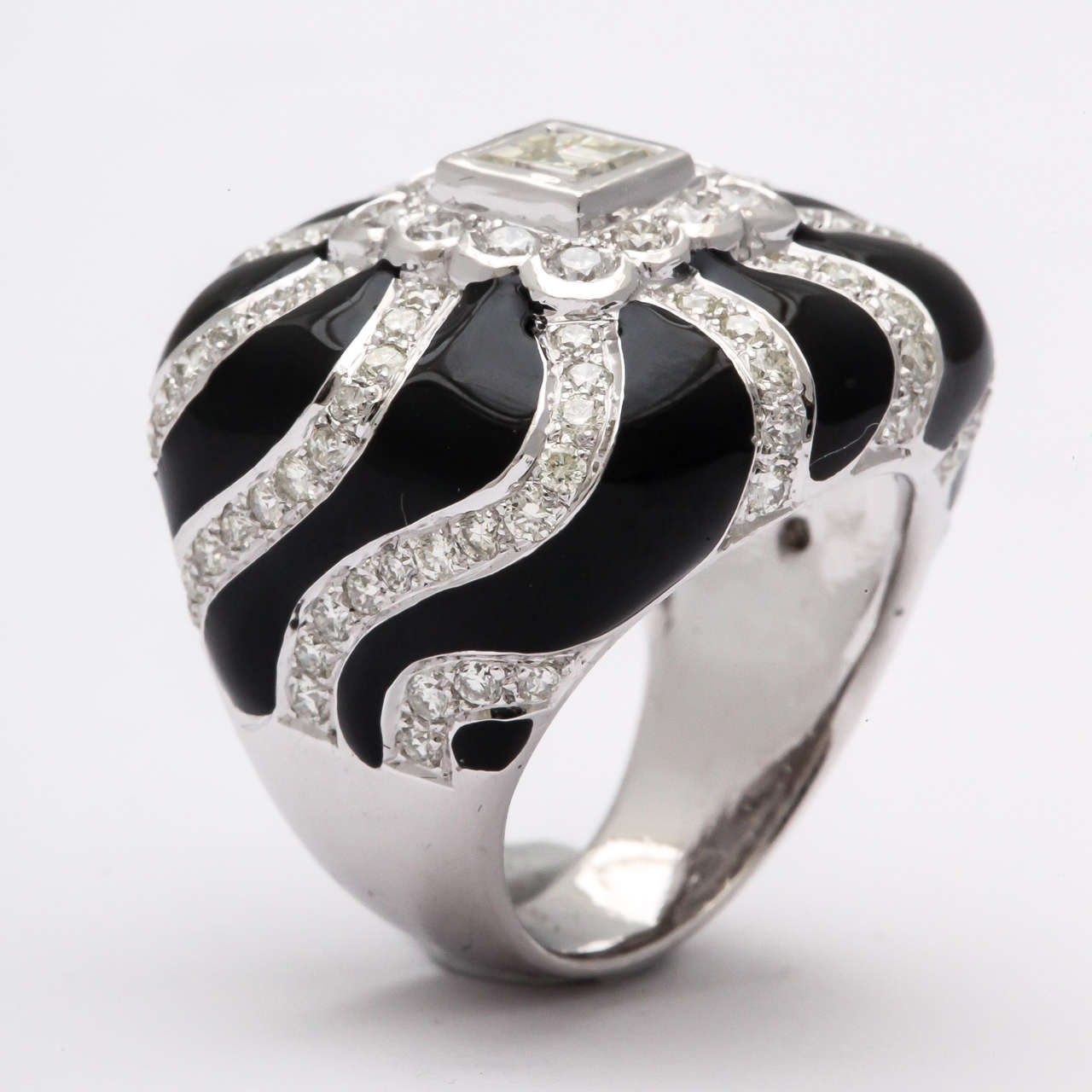 Women's Black Enamel  Diamond Ring For Sale