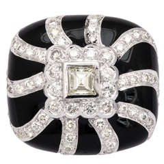 Black Enamel  Diamond Ring