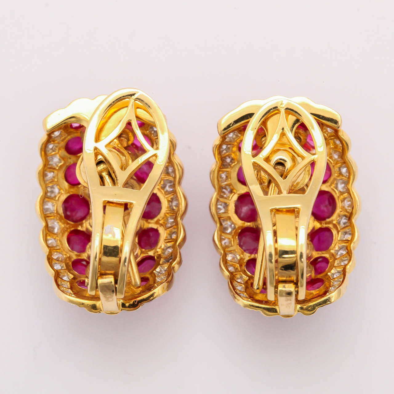 Cabochon Ruby Diamond Gold Earrings at 1stDibs | cabochon ruby earrings