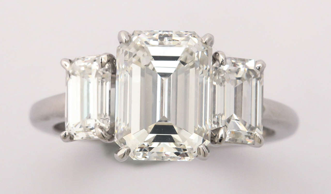 Magnificent Three Stone Emerald Cut Diamond Ring at 1stDibs | emerald ...