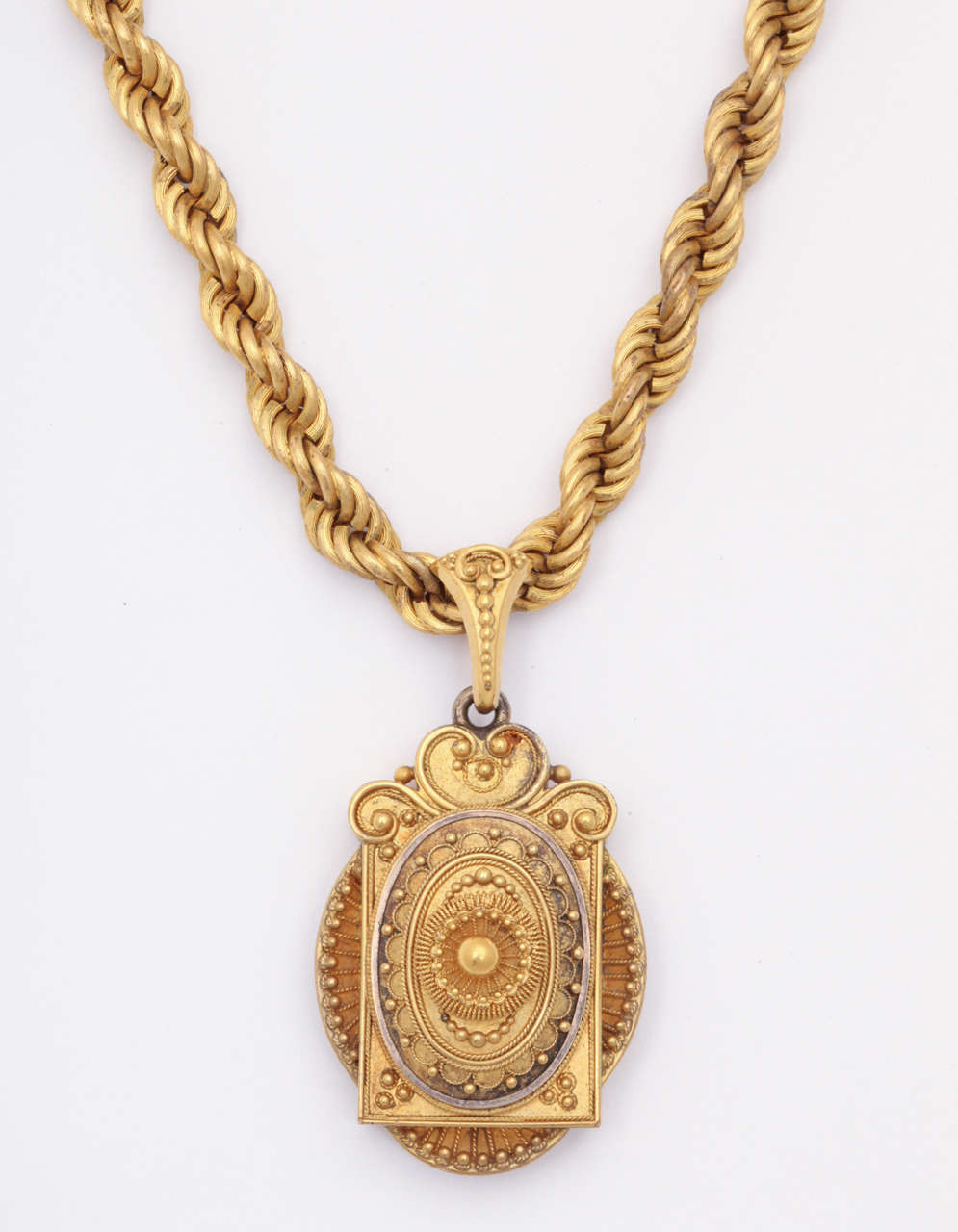 Antique Victorian Etruscan Revival Locket and Rope Chain