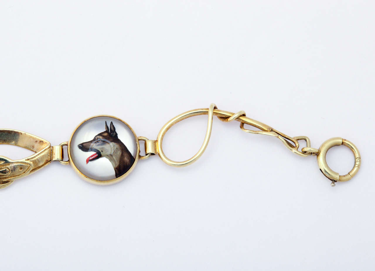 Art Nouveau Hunting Dog Reverse Crystal Intaglio Bracelet