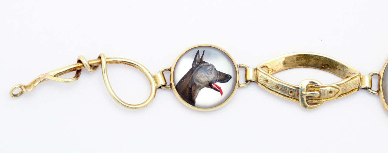 Hunting Dog Reverse Crystal Intaglio Bracelet In Excellent Condition In Stamford, CT