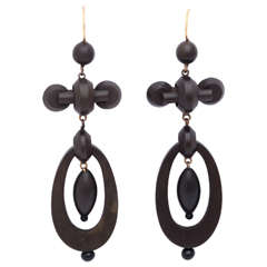 Exotic Victorian Gutta Percha Chandelier Earrings