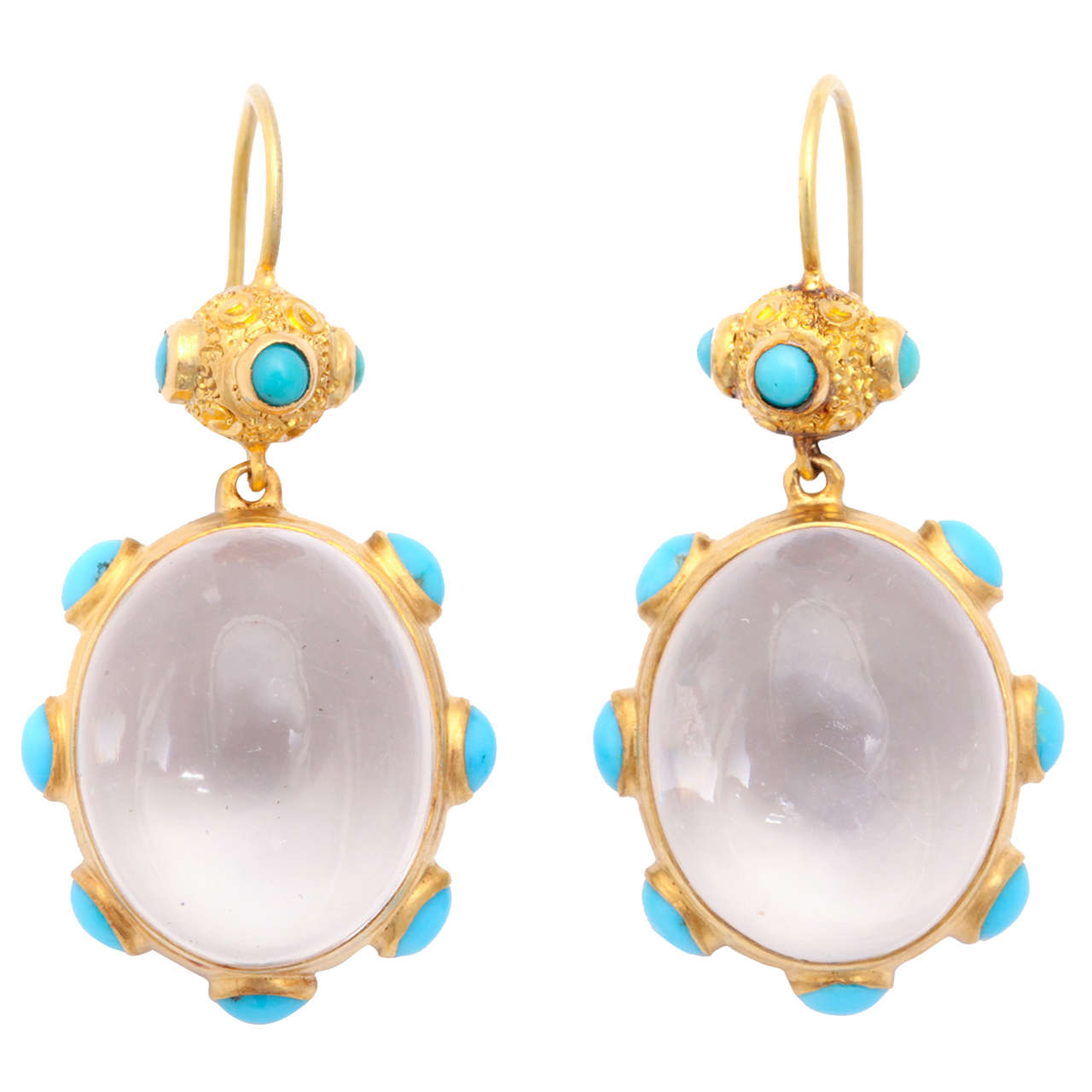 Victorian Locket Earrings of Rock Crystal and Turquoise at 1stDibs