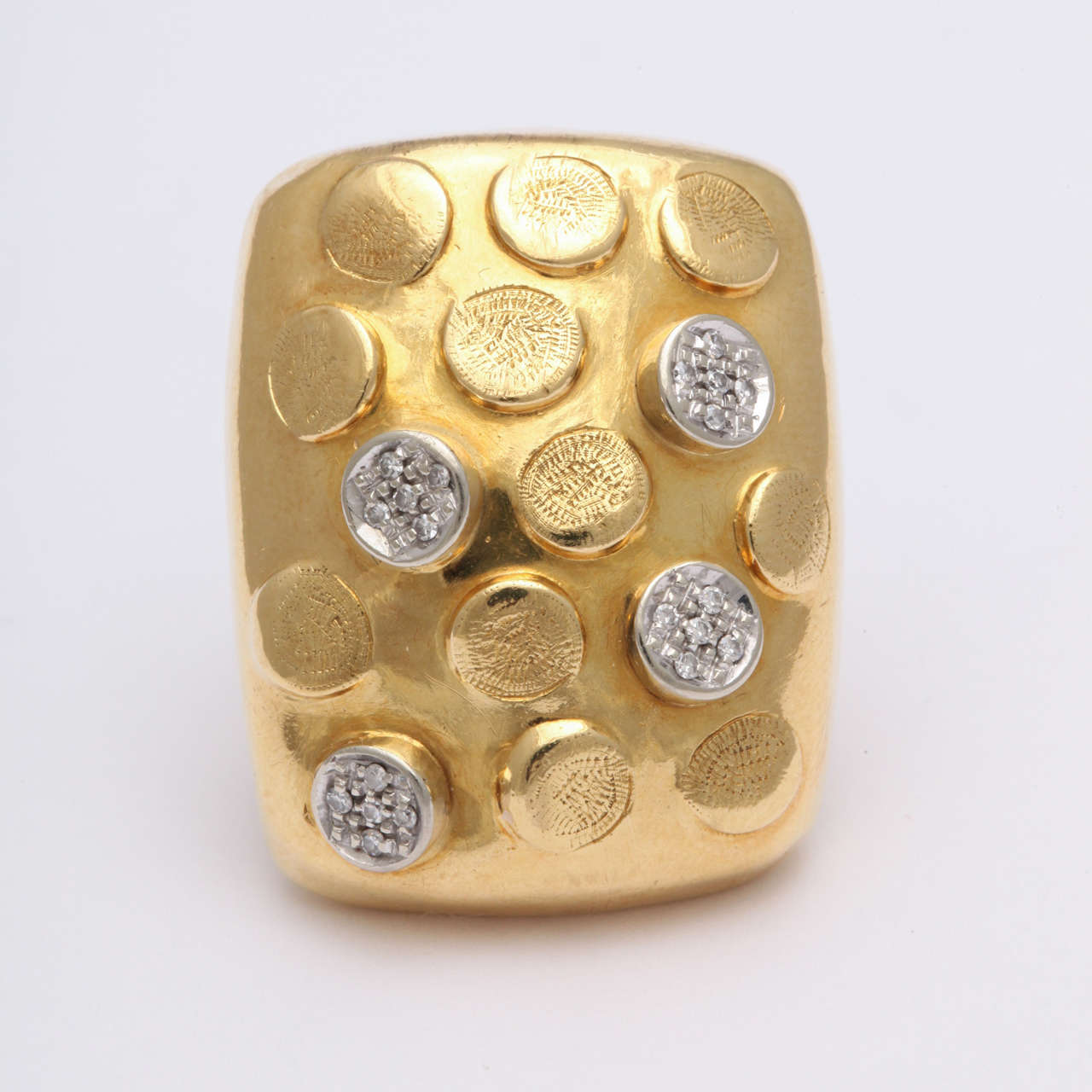 18K Yellow gold ring featuring four diamond circles.
