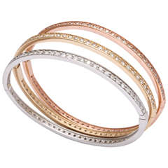 Diamond Tricolor Gold Stackable Bangles