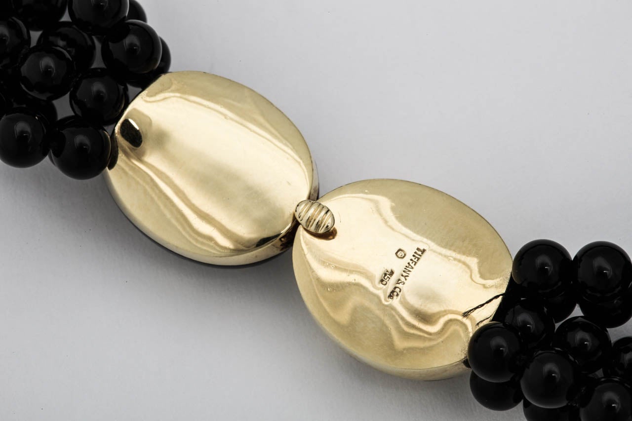 Women's Tiffany & Co. Six Strand Onyx Bead Enamel Gold Necklace