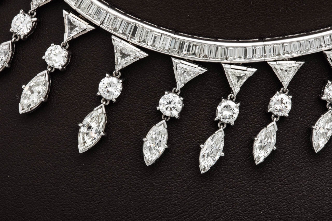 1950s Diamond Platinum Necklace In Excellent Condition In New York , NY