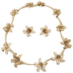 Angela Cummings for Tiffany Diamond Gold Flower Earrings Necklace Set