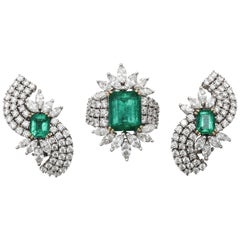 Natural Colombian Emerald Diamond Gold Earrings