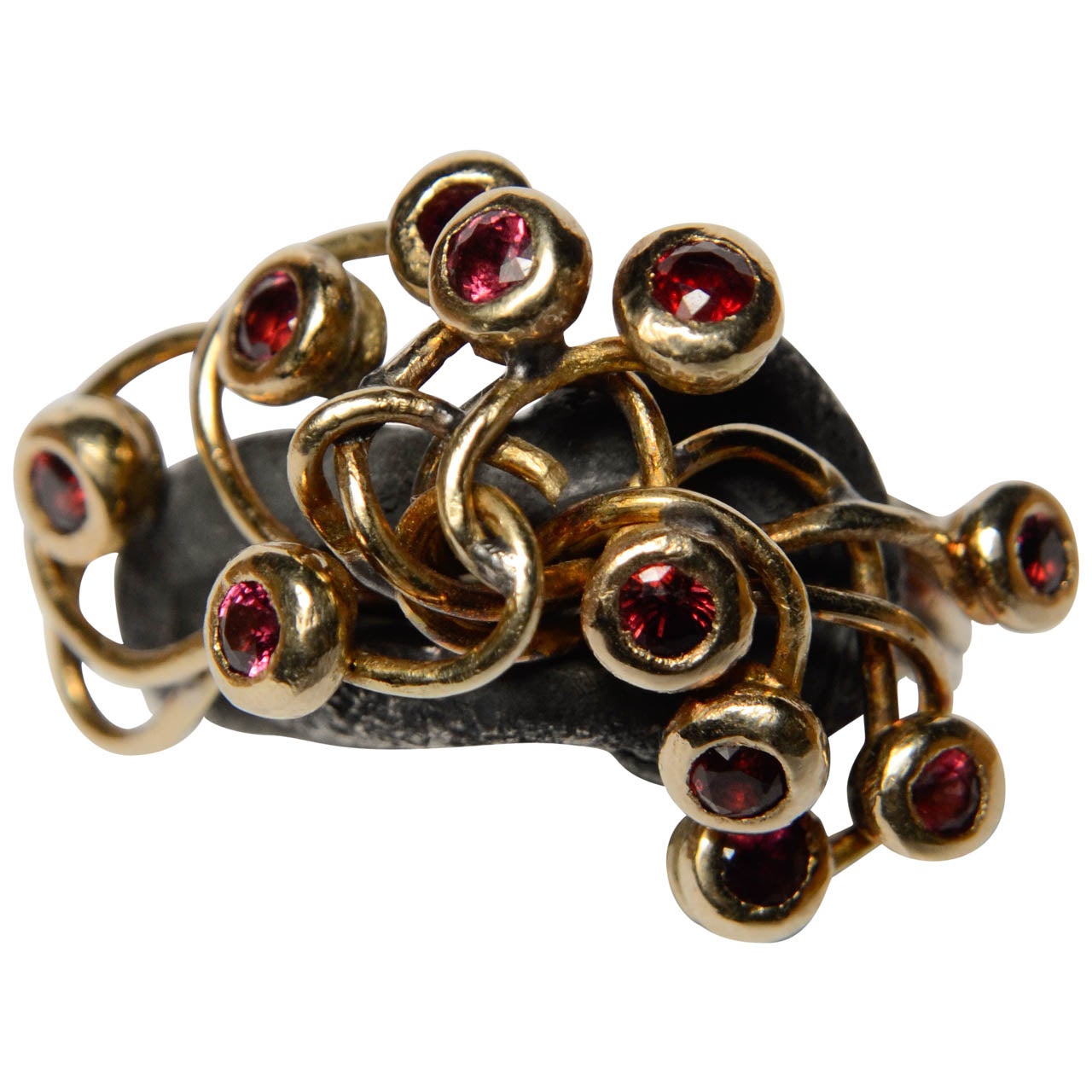 Luigi Scialanga Spinel Silver Gold Sculpture Ring For Sale