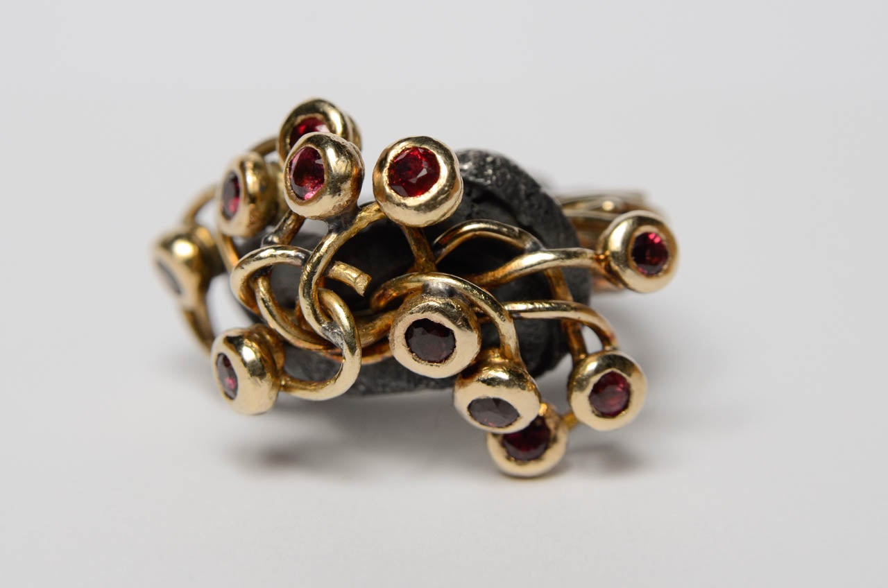 Luigi Scialanga Spinel Silver Gold Sculpture Ring For Sale 3