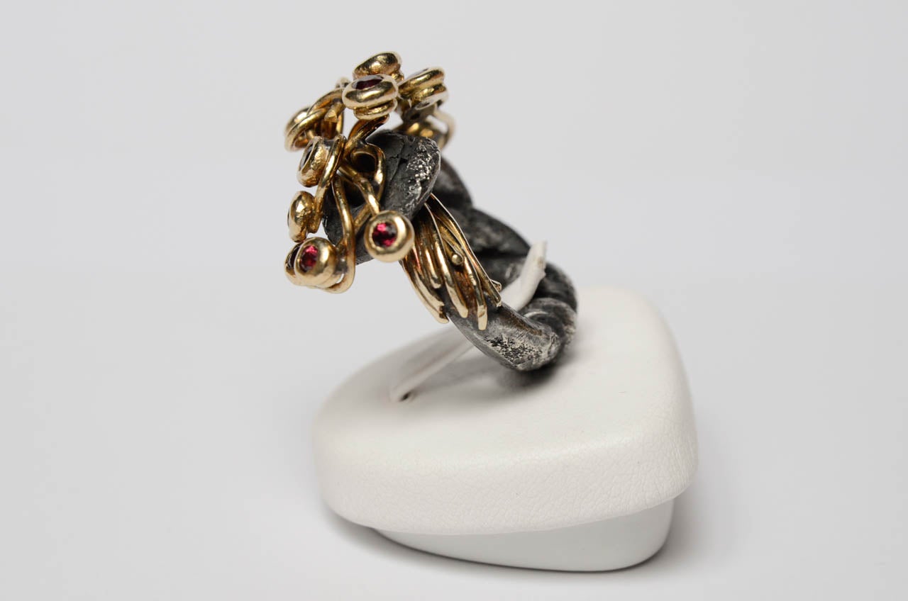 Luigi Scialanga Spinel Silver Gold Sculpture Ring For Sale 4