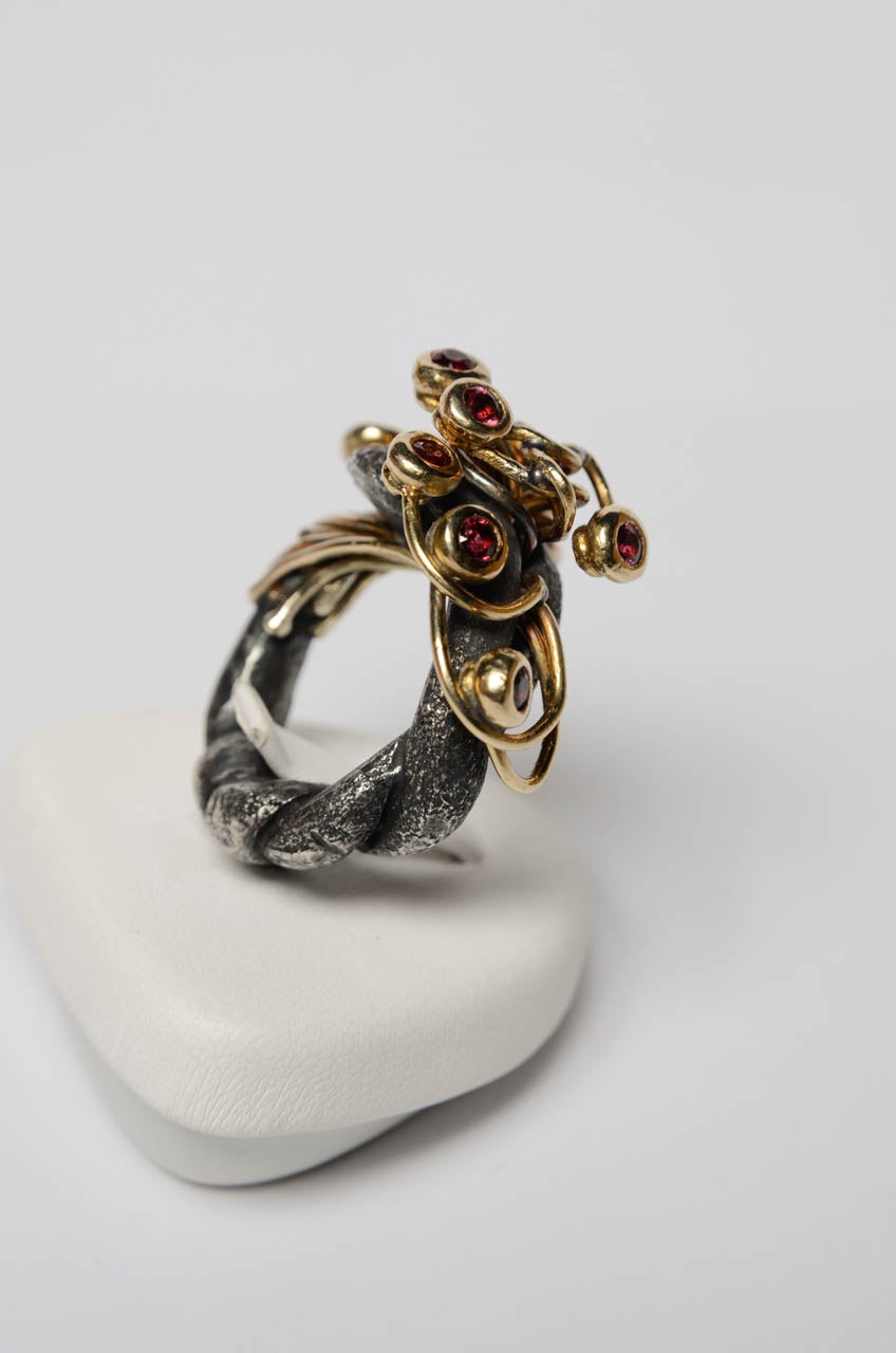 Luigi Scialanga Spinel Silver Gold Sculpture Ring For Sale 6