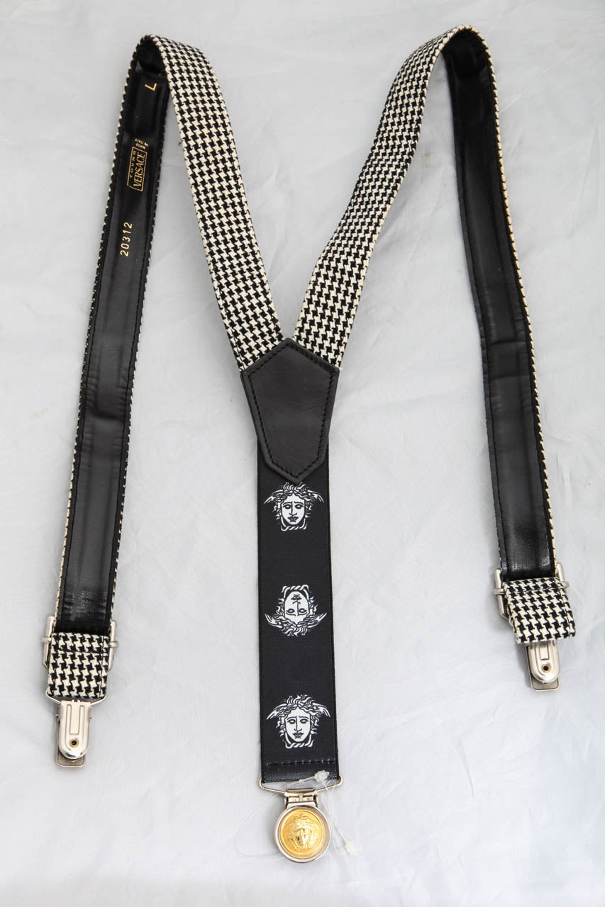Black Versace Young Suspenders with Medusa Motifs For Sale