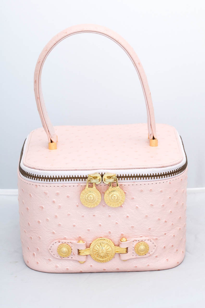 Versace Pink Faux Ostrich Vanity Case with Medusa Motifs at 1stDibs