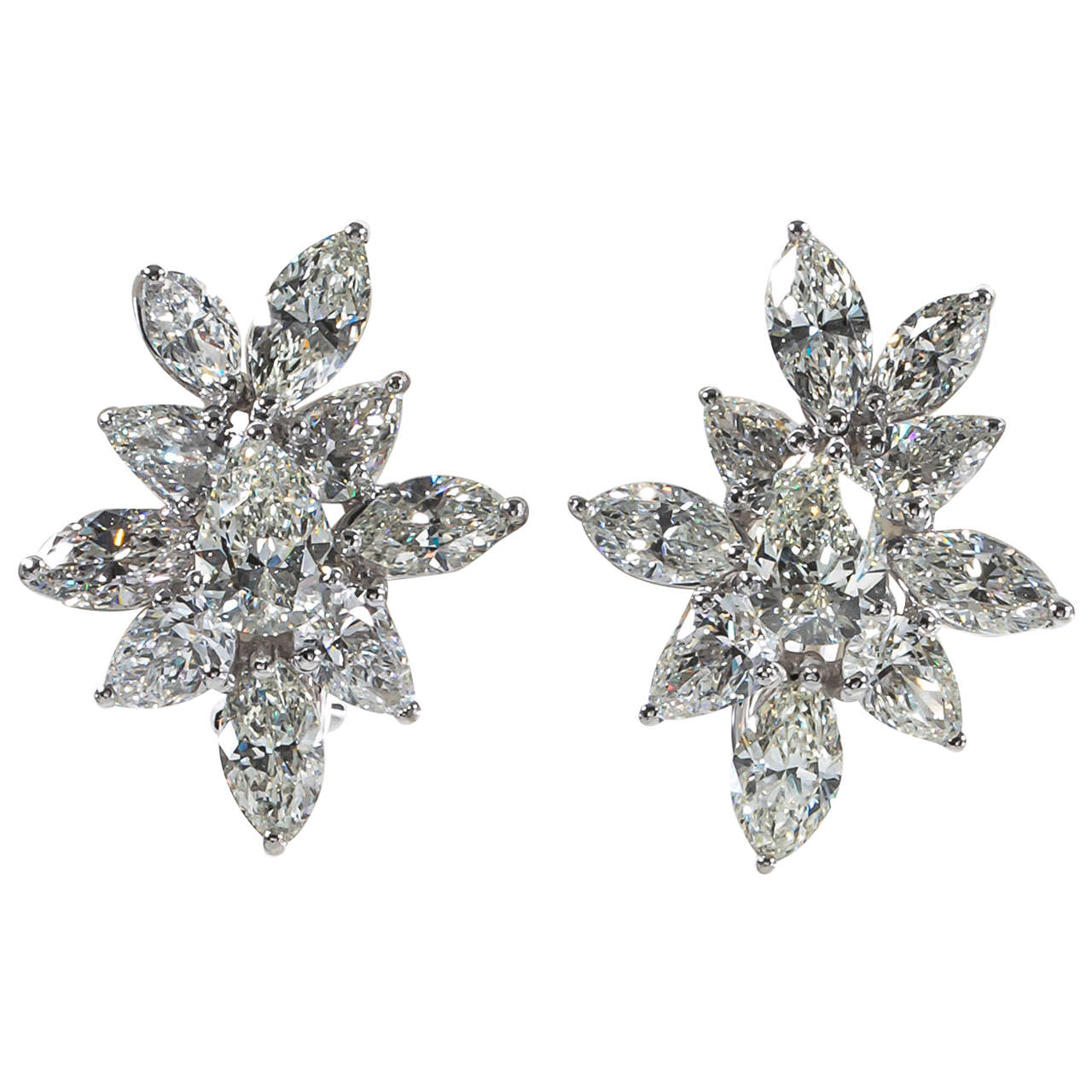 Classic Diamond Platinum Cluster Earrings For Sale