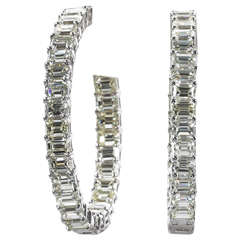 Emerald Cut Diamond Gold Hoop Earrings 2