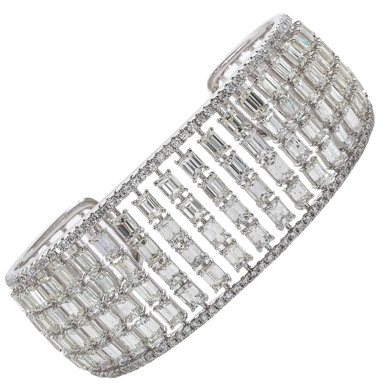 Incredible Emerald Cut Diamond Gold Cuff Bracelet For Sale at 1stDibs