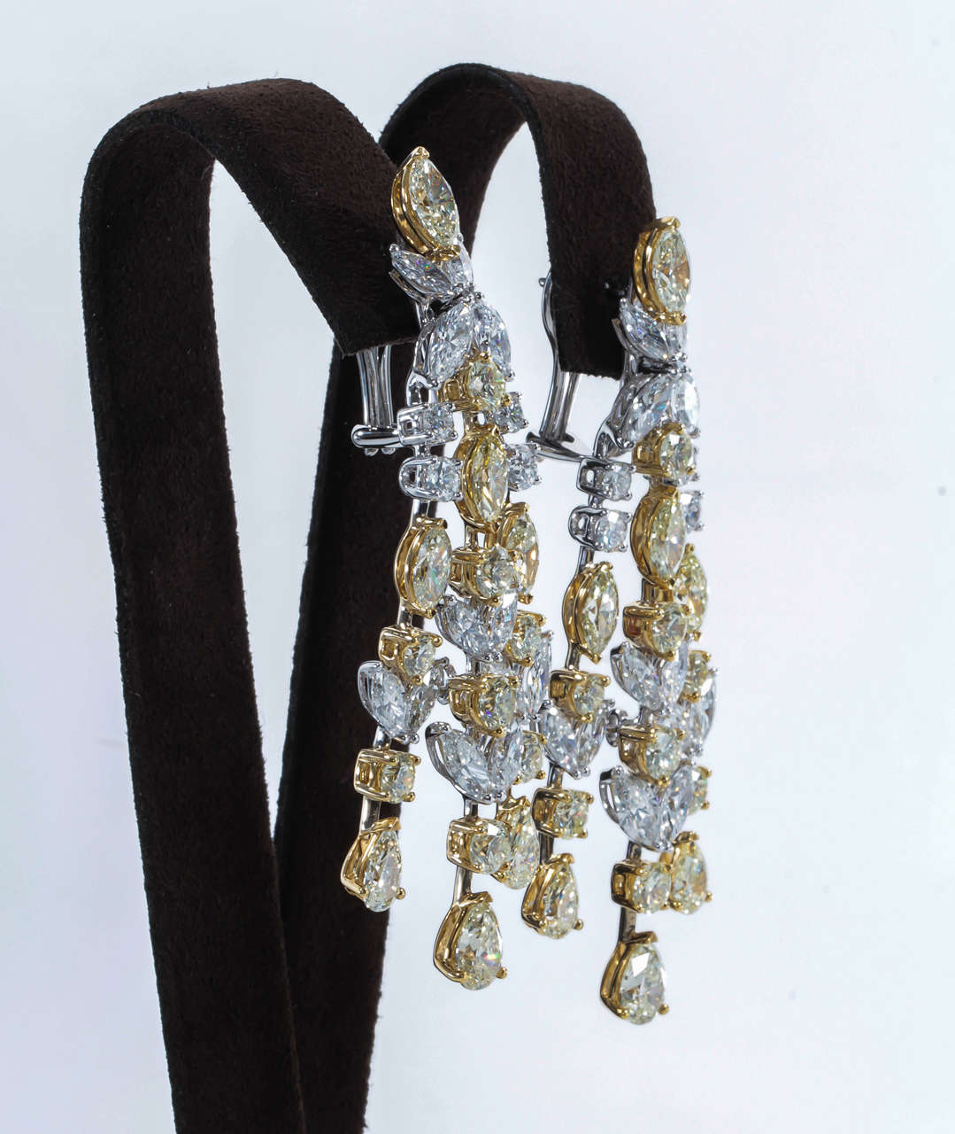 Yellow and White Diamond Chandelier Earrings For Sale at 1stDibs