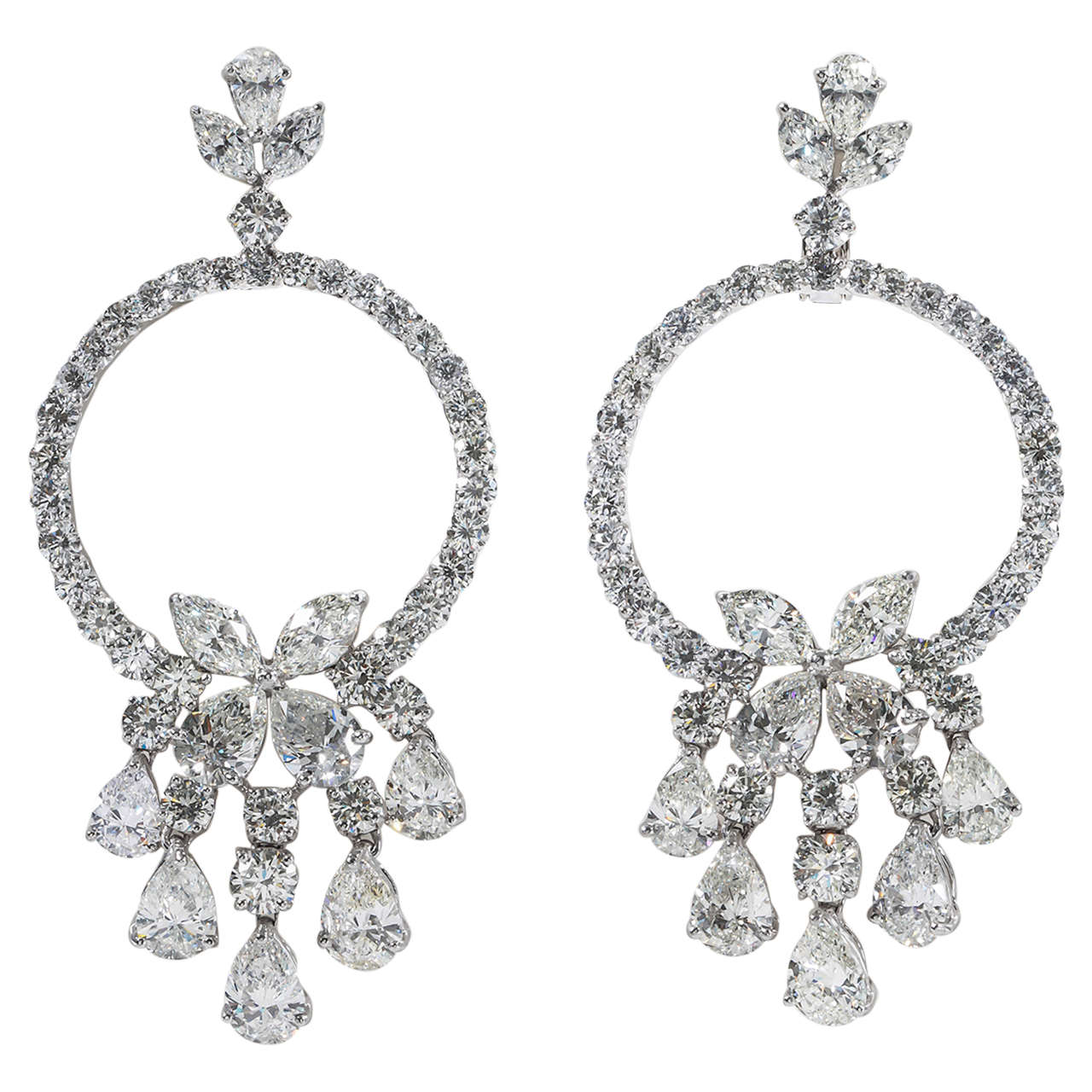 Important Diamond Platinum Butterfly Chandelier Earrings For Sale at