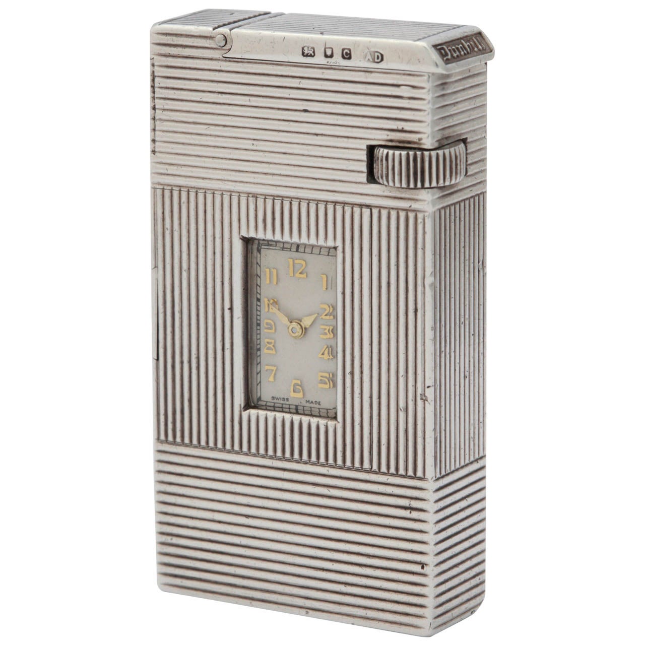 Dunhill Sterling Silver Broadboy Lighter with Watch at 1stDibs