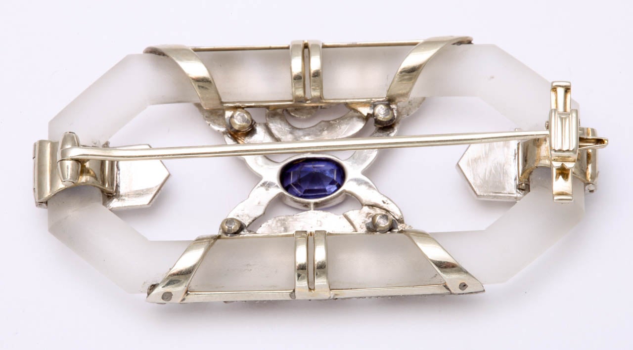 Women's Rock Crystal Sapphire Rose Diamond Platinum  Brooch