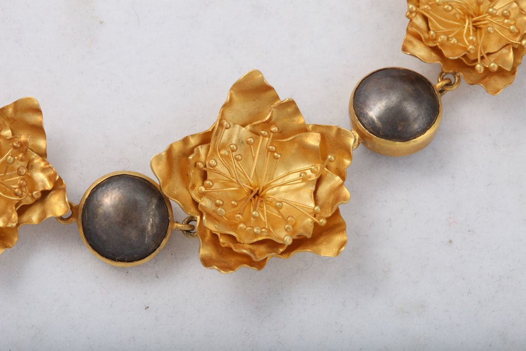 Contemporary Gold Silver Flower Choker or Bracelet For Sale