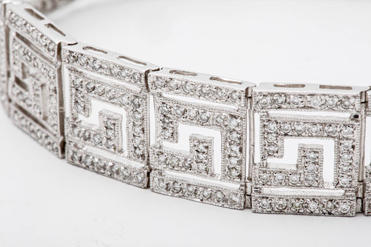Diamond Greek Key Pattern Bangle In Excellent Condition In Amsterdam, NL