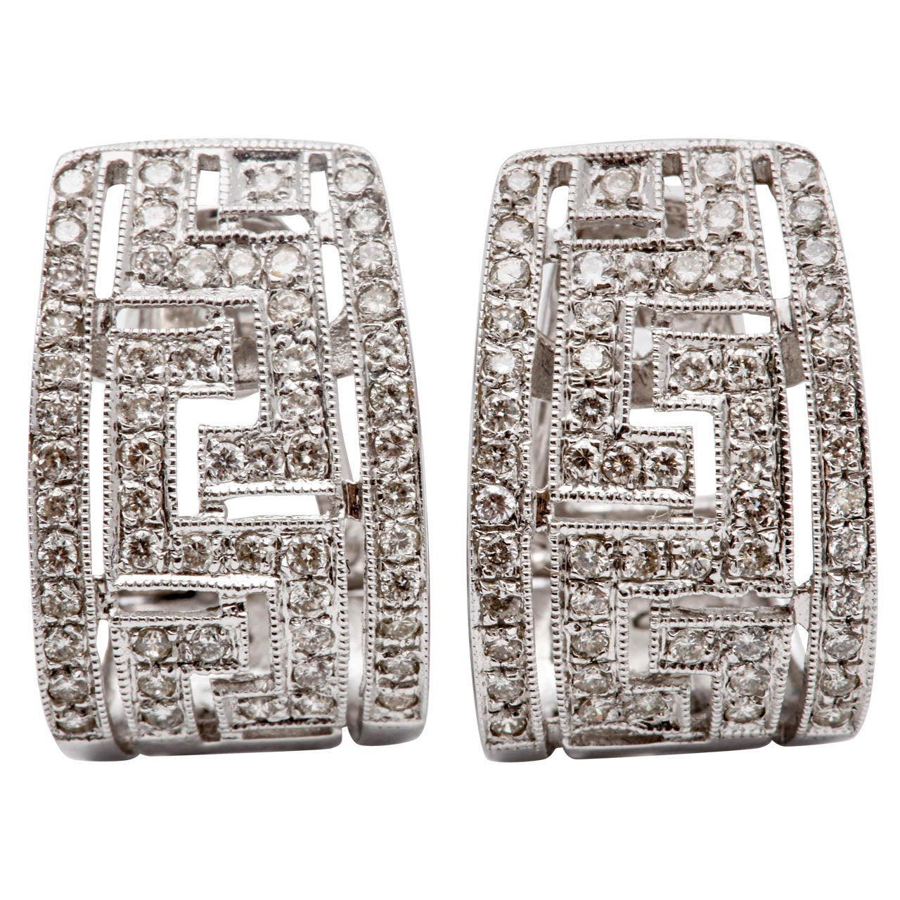 Diamond Greek Key Pattern Earclips For Sale