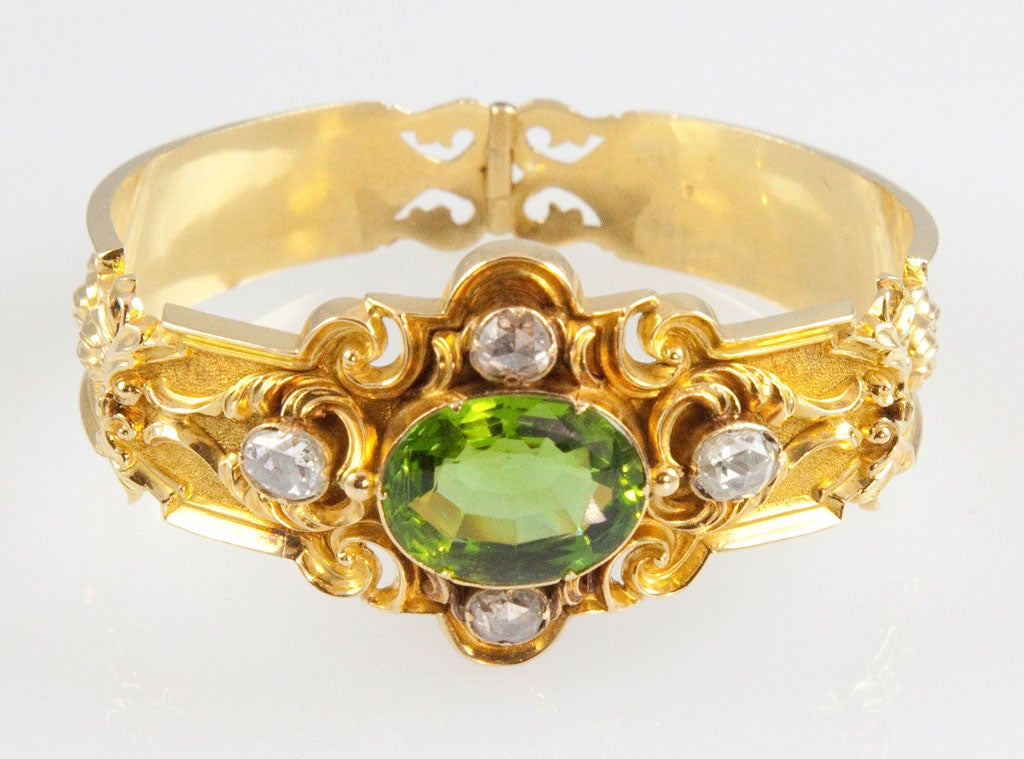 Unique Victorian Peridot Diamond Gold Bracelet 6