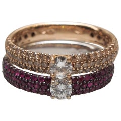 Pair Ruby and Champagne Diamond Stacking Rings