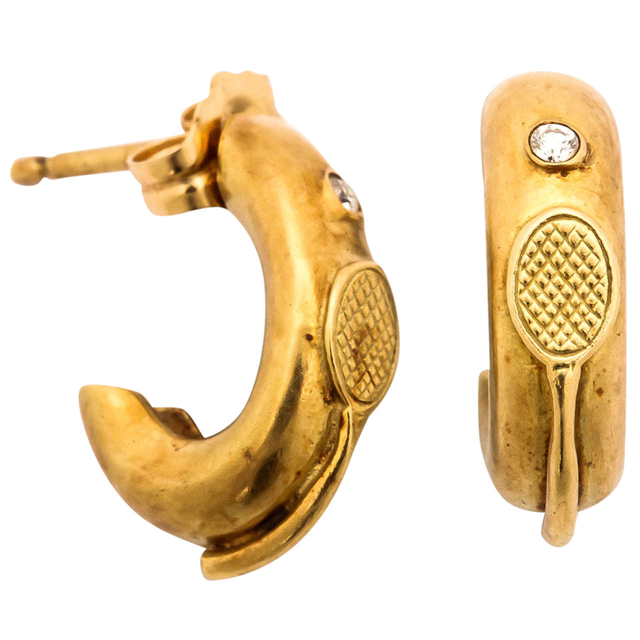 Sweet Diamond Gold Tennis Huggie Earrings For Sale