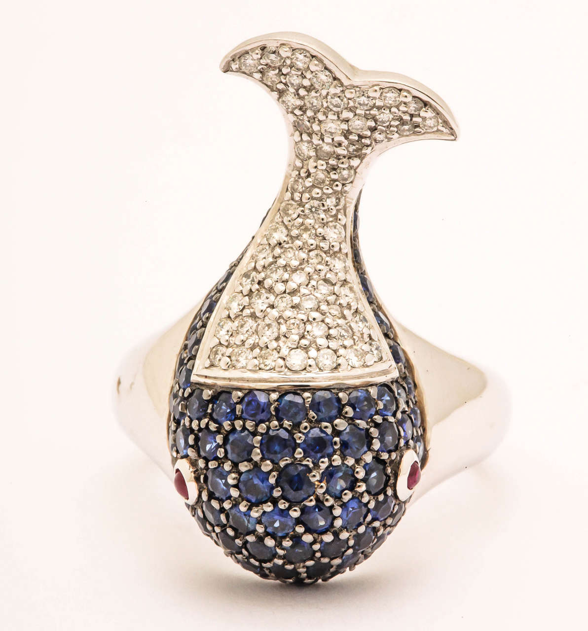 Contemporary Sapphire Diamond Gold Whale Ring For Sale
