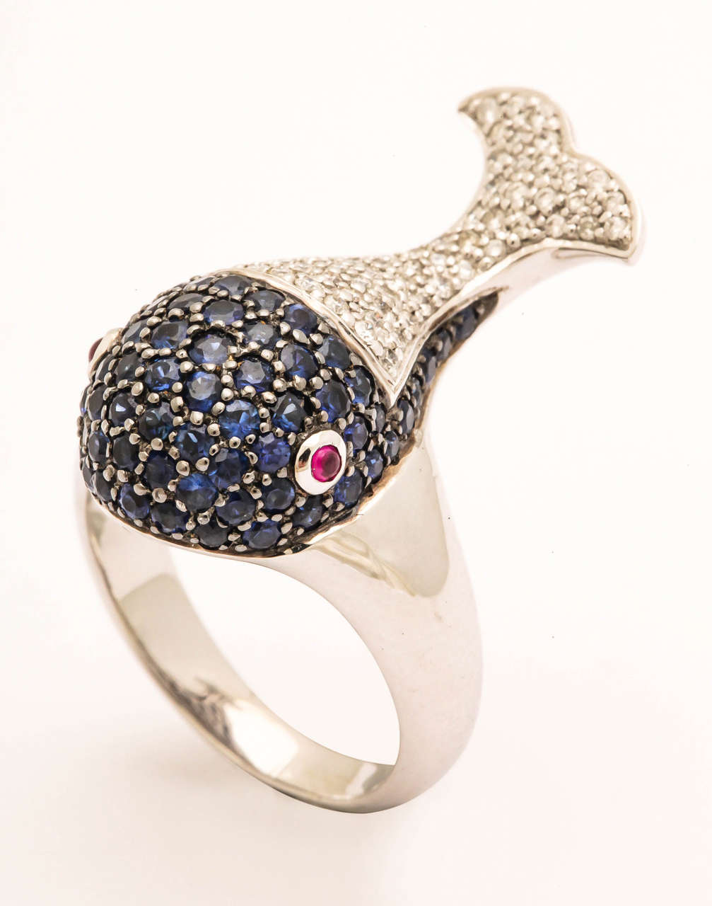 Sapphire Diamond Gold Whale Ring For Sale 1