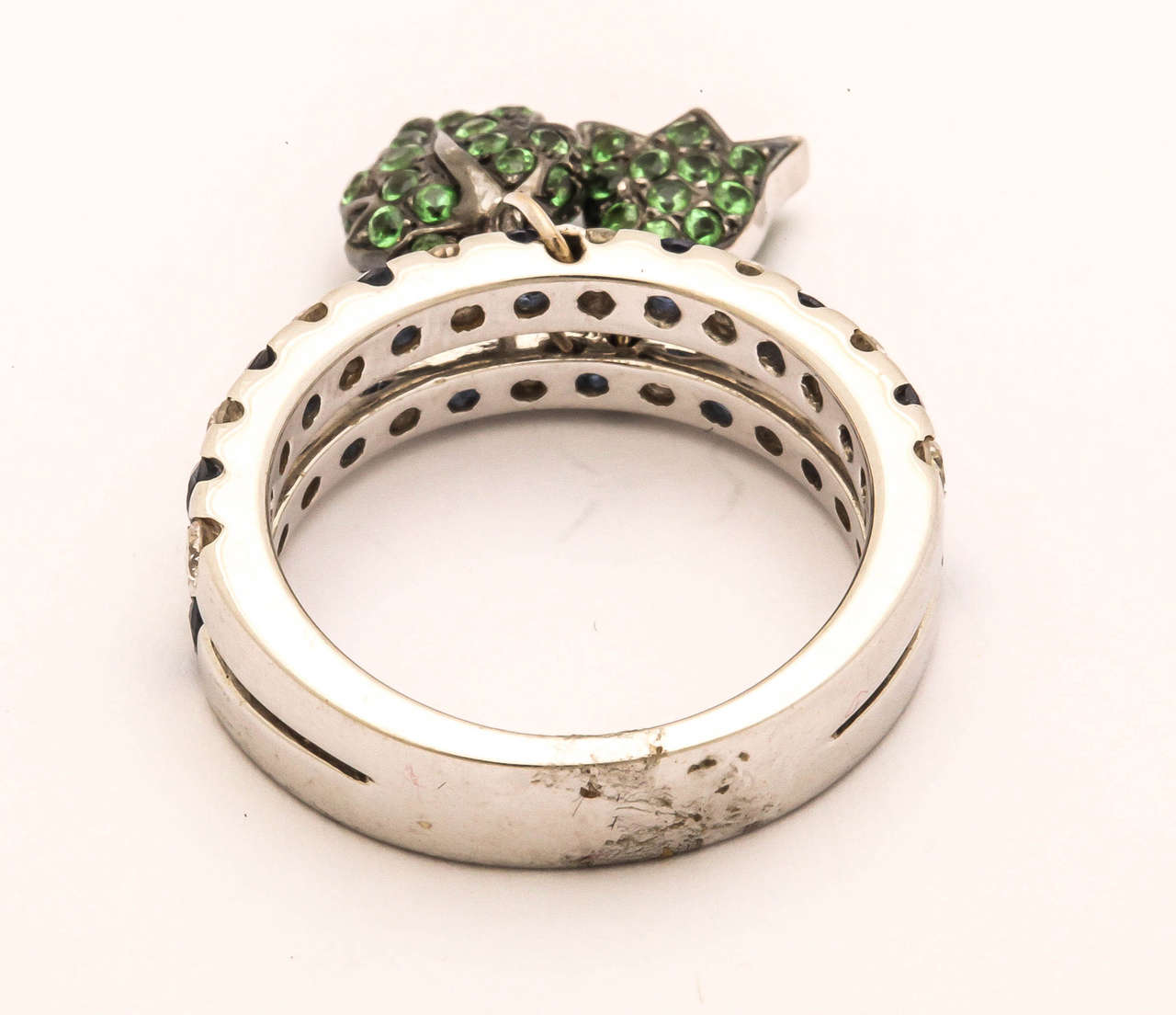 Contemporary Unique Ring with Movable Green Garnet Tulip and Leaf Charms For Sale