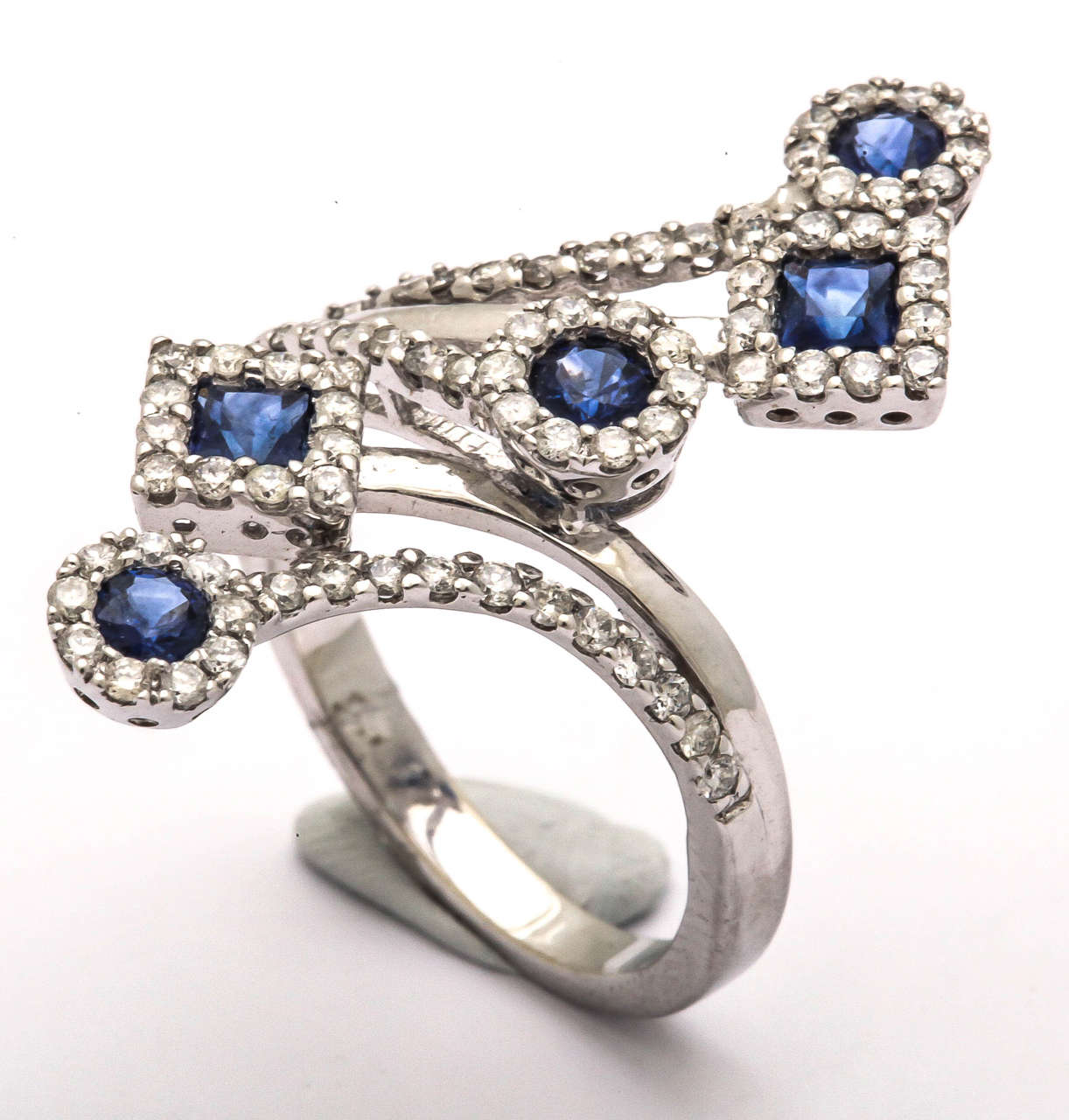 Festive Sapphire Diamond Gold Spray Ring In New Condition For Sale In TRYON, NC