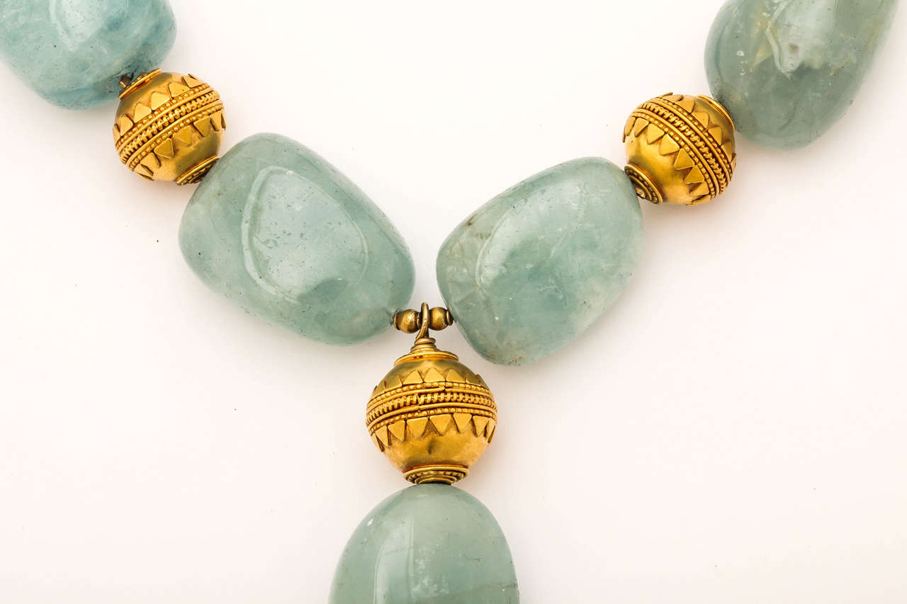 Contemporary Spectacular Aquamarine and Gold Bead Necklace