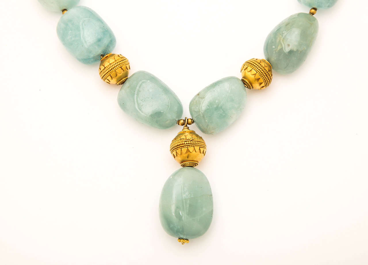 Spectacular Aquamarine and Gold Bead Necklace 2