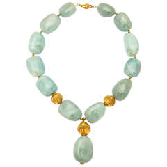 Spectacular Aquamarine and Gold Bead Necklace