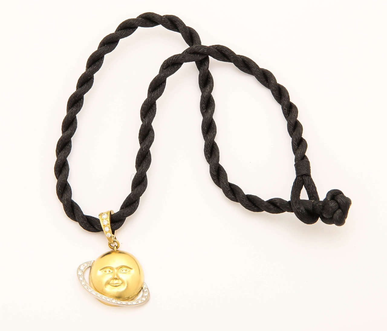 Contemporary Gold and Platinum Saturn Celestial Pendant Necklace For Sale